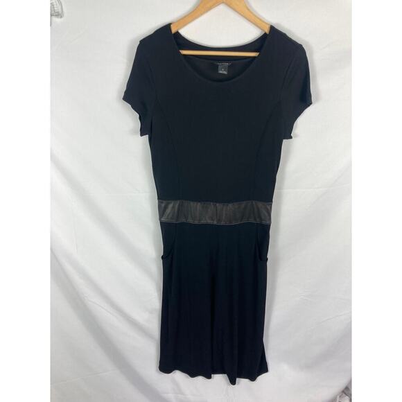 Club Monaco Black Leather Waist Short Sleeve Dress Size 6 - Picture 1 of 5